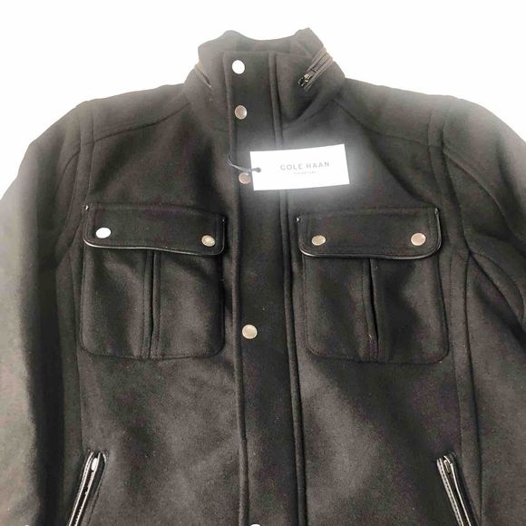 Cole Haan Men's Black Melton Wool Trucker Jacket Small NWT - Picture 13 of 16